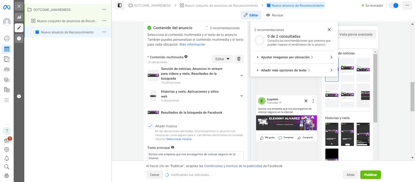 meta contenido anuncio