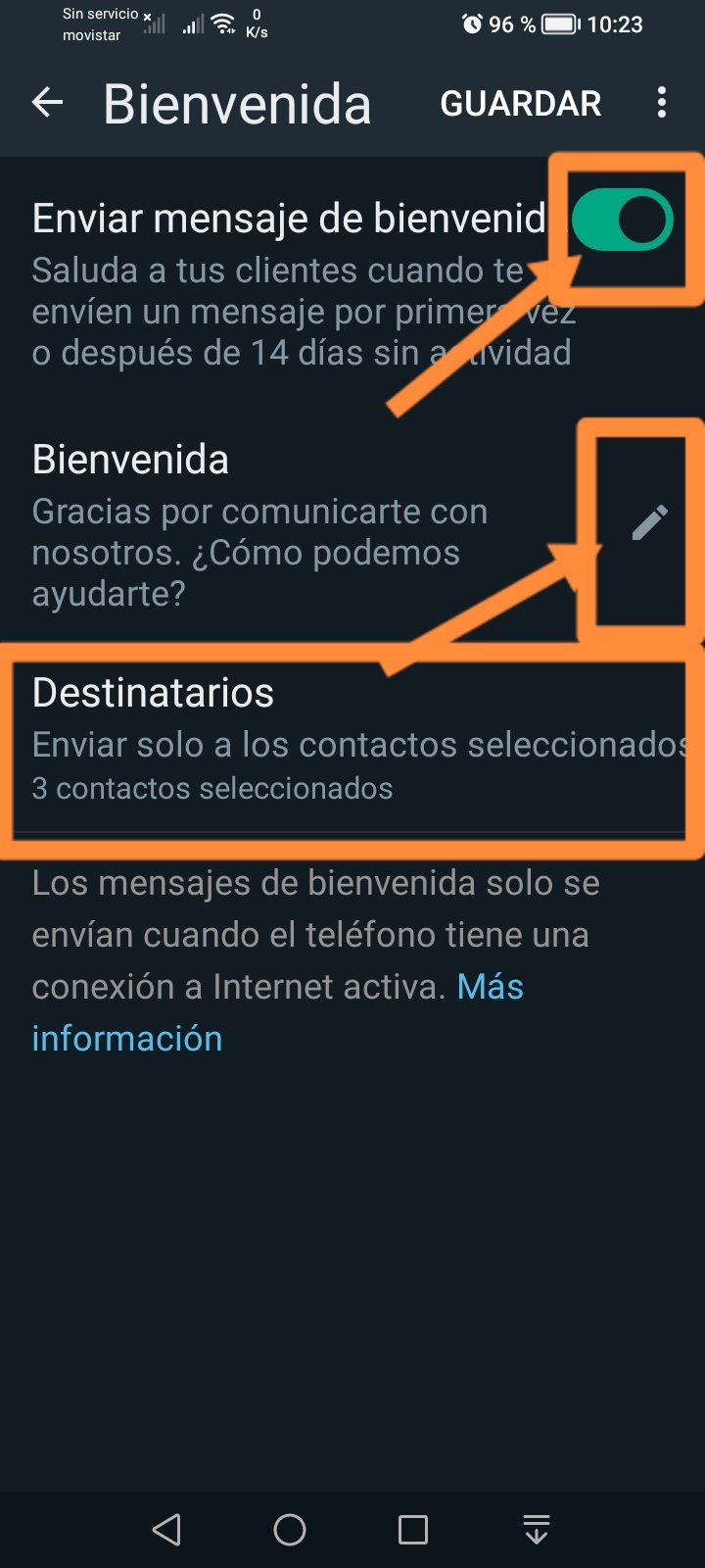 whatsapp destinatarios