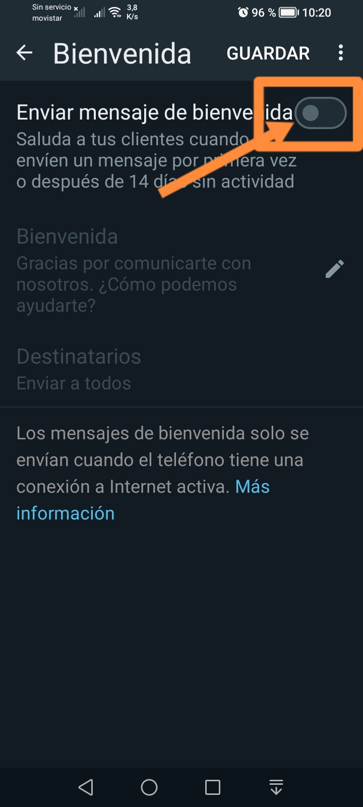 whatsapp mensaje de bienvenida