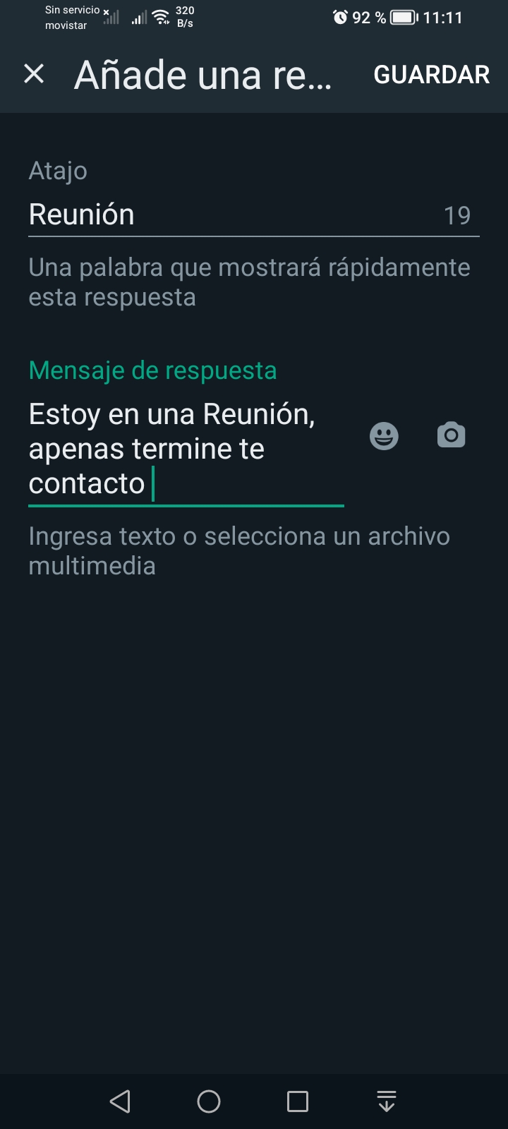 Así queda si realizas con texto en WhatsApp Business