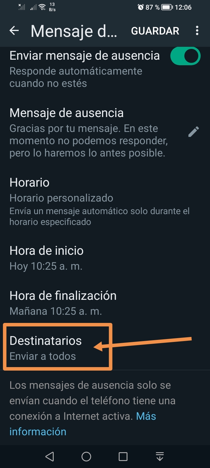 whatsapp destinatarios