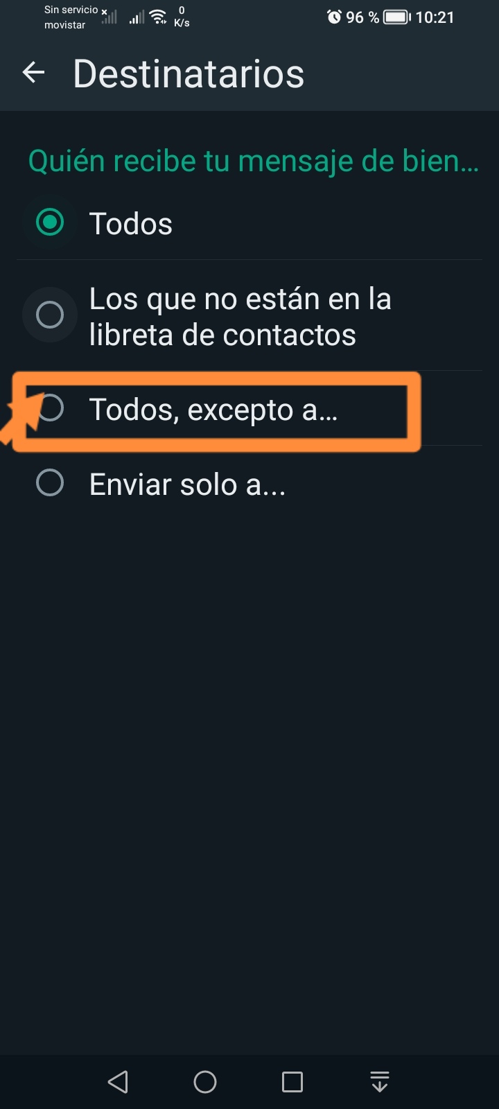 whatsapp destinatarios opciones