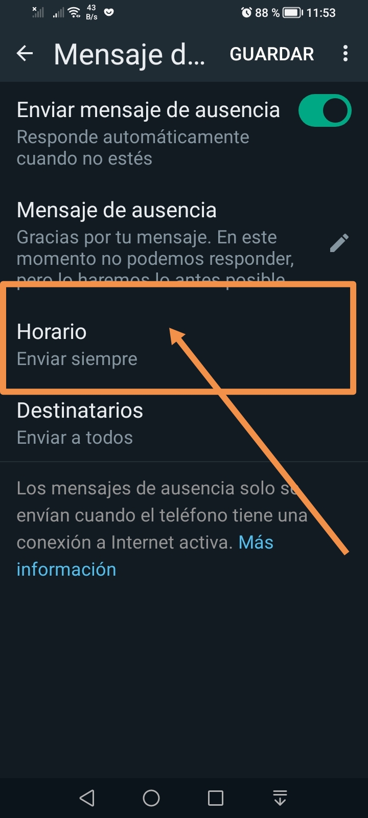 whatsapp horario