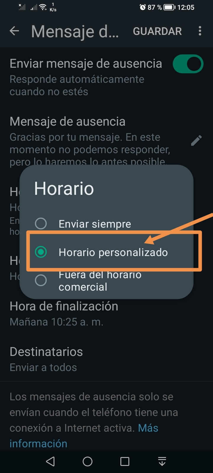 whatsapp horario personalizado